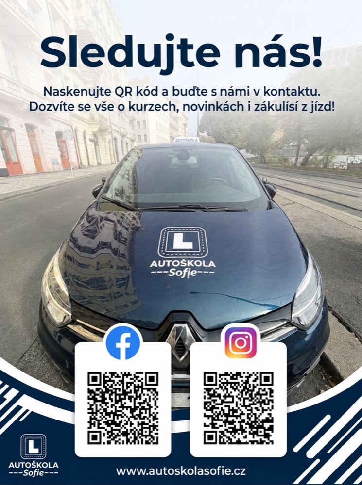 Výcvikové auto Autoškoly Sofie – sledujte nás na Facebooku a Instagramu